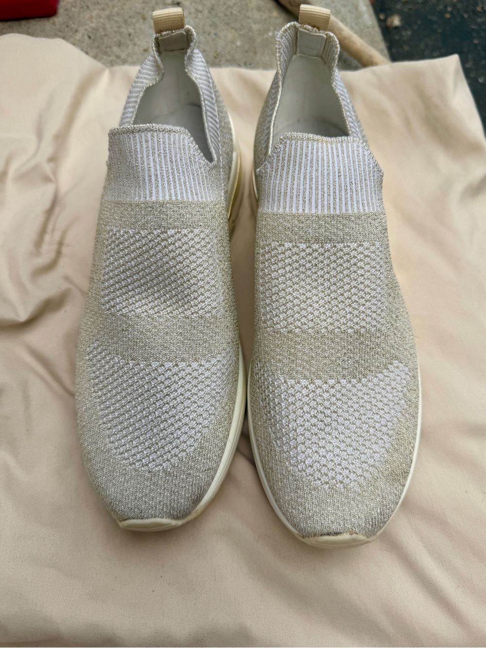 Cream Knit Slip-On Sneakers